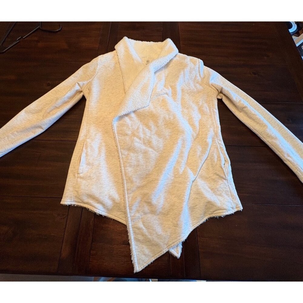 Gaiam Womens Asymmetrical Open Front Cardigan Jacket XL Beige Cozy Sherpa Lined - Picture 7 of 15